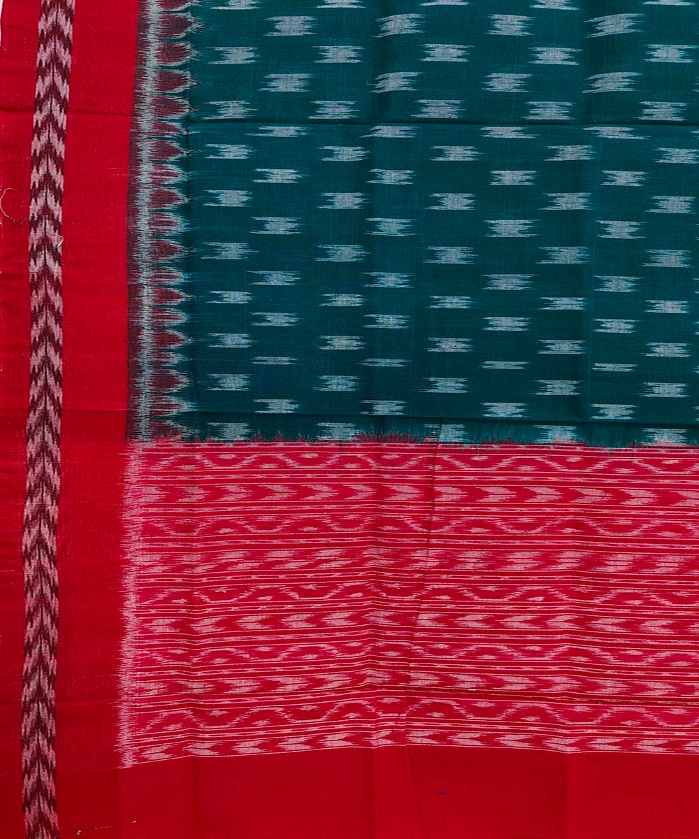 Green Red Sambalpuri Handwoven Single Ikat Cotton Dupatta Image 3