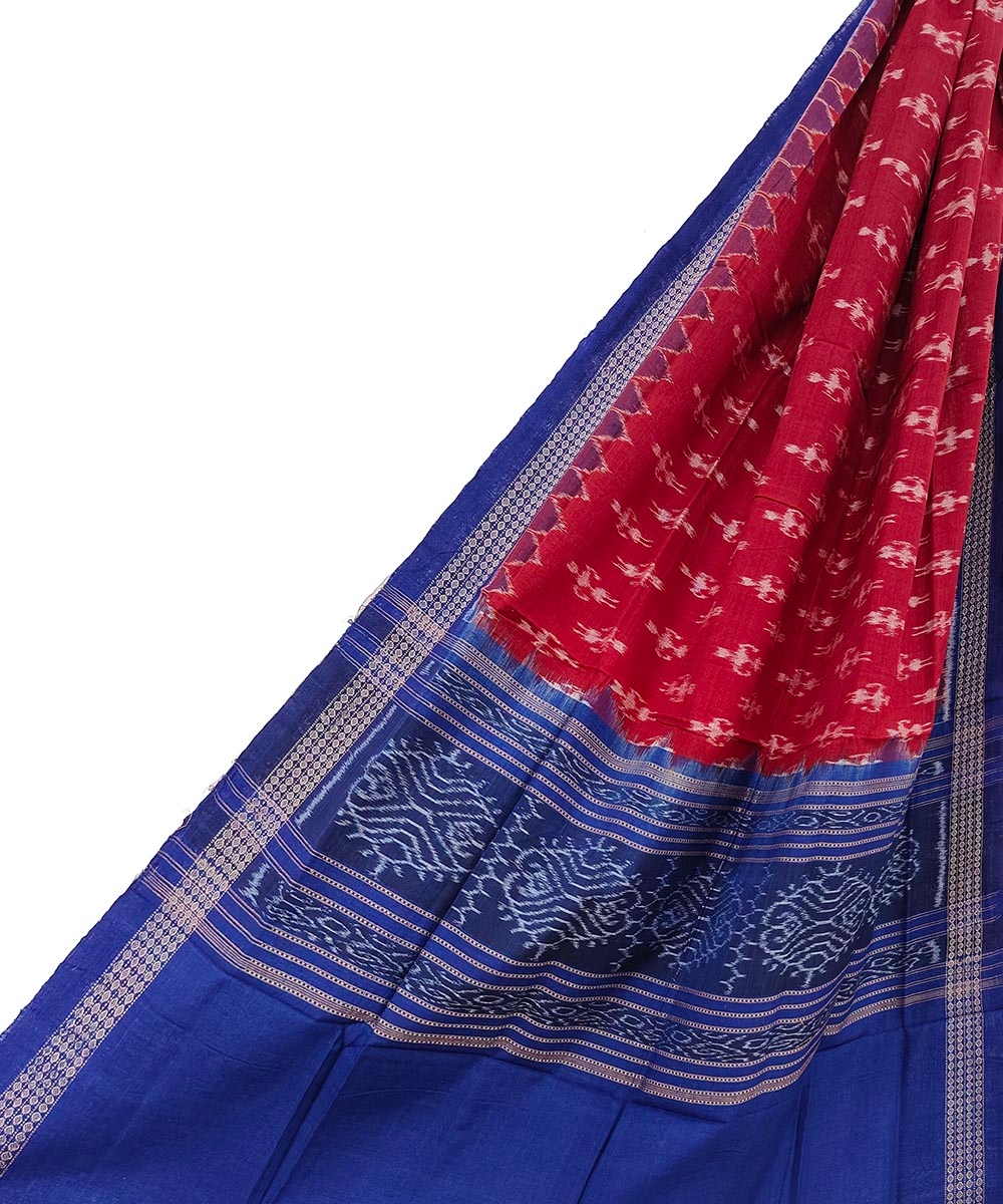 Maroon Blue Sambalpuri Handwoven Single Ikat Cotton Dupatta SFCDUP1455