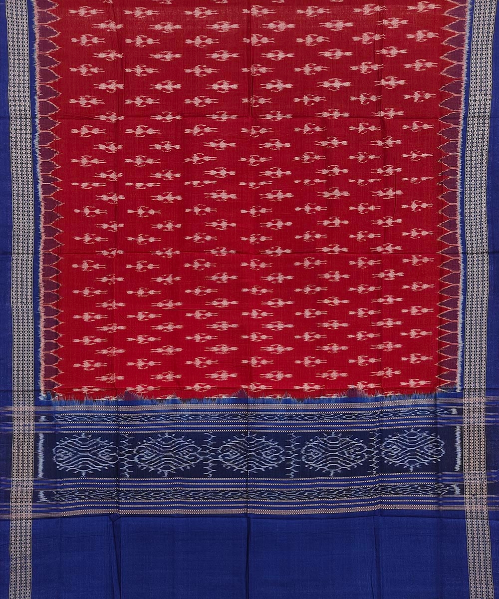 Maroon Blue Sambalpuri Handwoven Single Ikat Cotton Dupatta Image 2