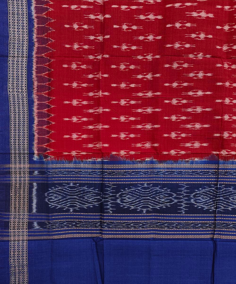 Maroon Blue Sambalpuri Handwoven Single Ikat Cotton Dupatta Image 3