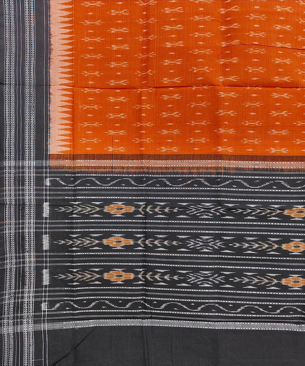 Rust Black Sambalpuri Handwoven Single Ikat Cotton Dupatta Image 3