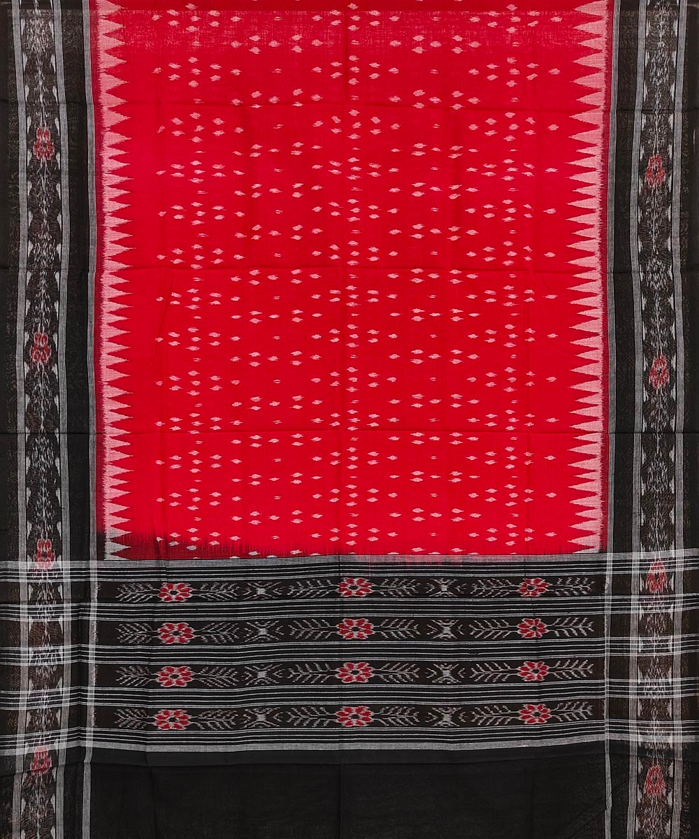 Red Black Sambalpuri Handwoven Single Ikat Cotton Dupatta Image 2