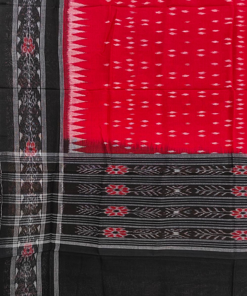 Red Black Sambalpuri Handwoven Single Ikat Cotton Dupatta Image 3