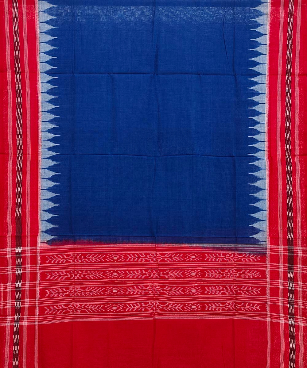 Blue Red Sambalpuri Handwoven Single Ikat Cotton Dupatta Image 2