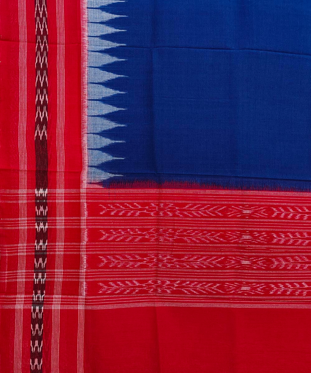 Blue Red Sambalpuri Handwoven Single Ikat Cotton Dupatta Image 3