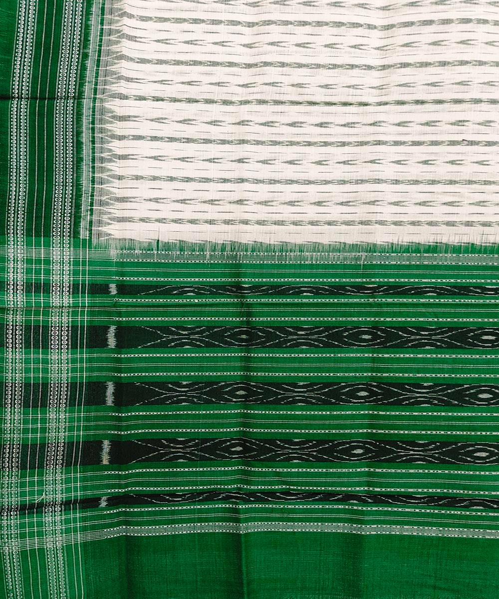 White Green Sambalpuri Handwoven Single Ikat Cotton Dupatta Image 2