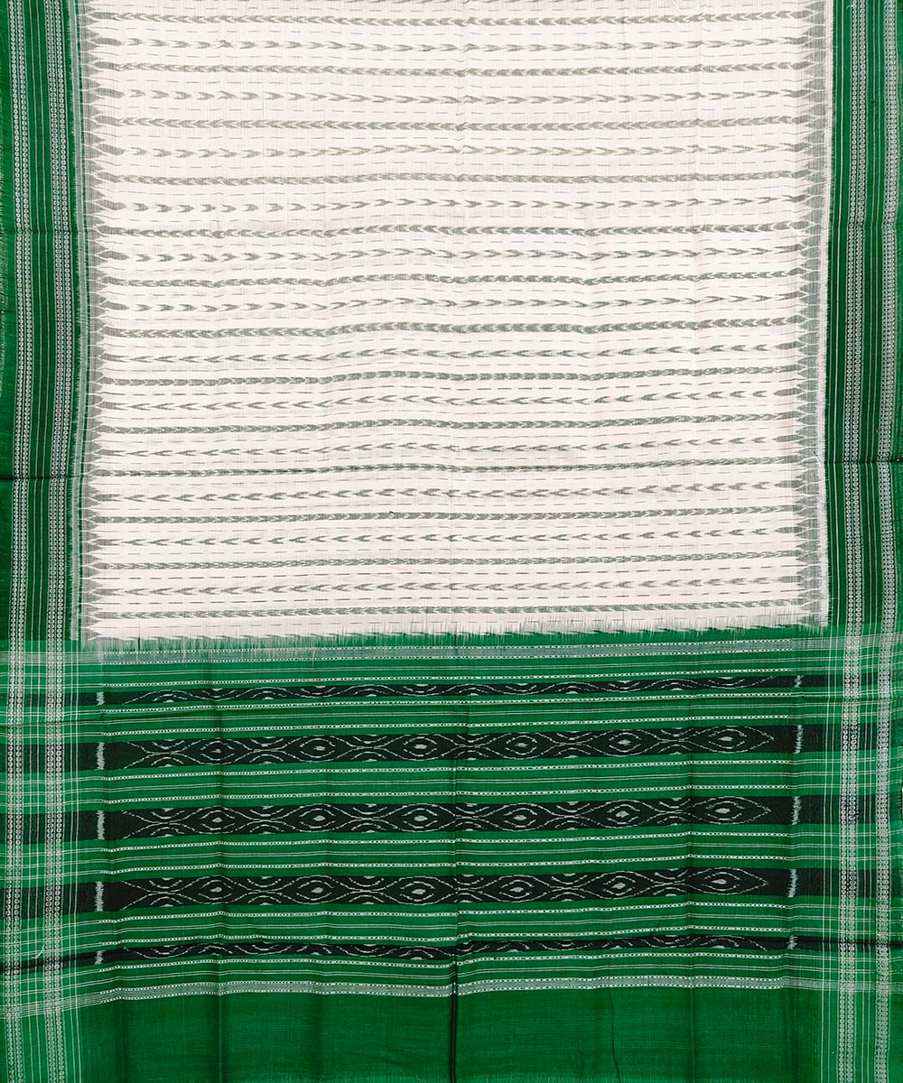 White Green Sambalpuri Handwoven Single Ikat Cotton Dupatta Image 3