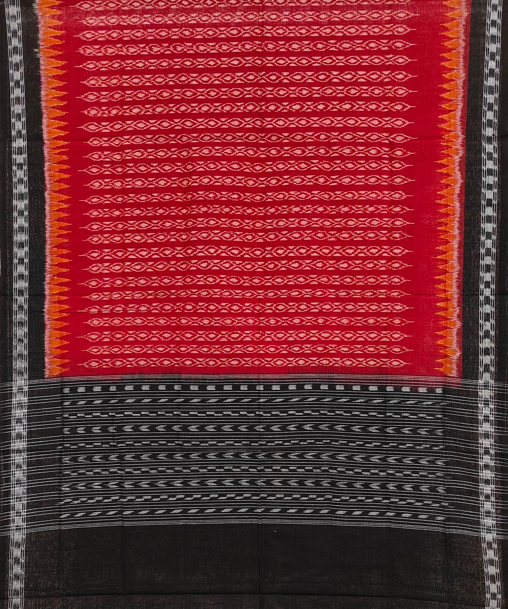 Red Black Sambalpuri Handwoven Single Ikat Cotton Dupatta Image 2