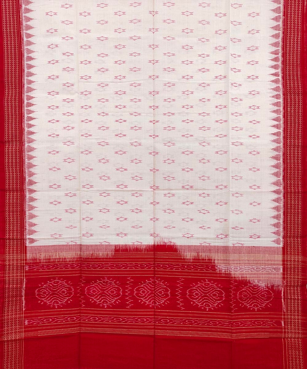 White Red Sambalpuri Handwoven Single Ikat Cotton Dupatta Image 2