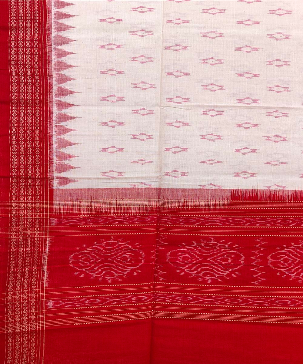 White Red Sambalpuri Handwoven Single Ikat Cotton Dupatta Image 3