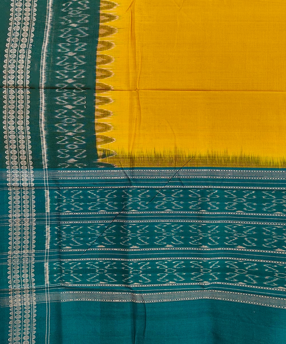 Yellow Green Sambalpuri Handwoven Single Ikat Cotton Dupatta Image 3