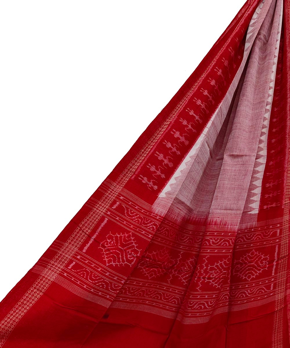 Gray Red Sambalpuri Handwoven Single Ikat Cotton Dupatta Image 1