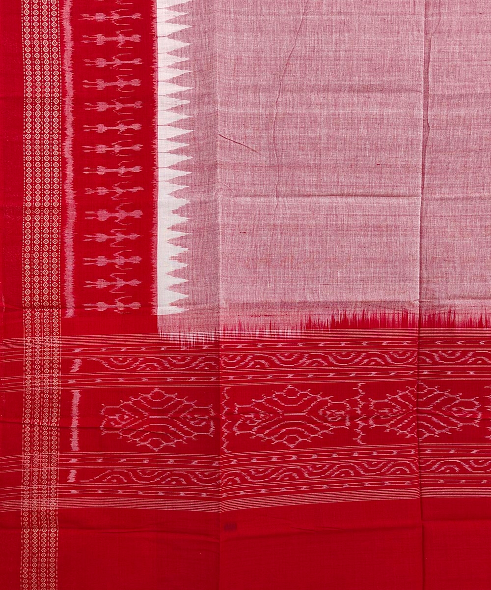 Gray Red Sambalpuri Handwoven Single Ikat Cotton Dupatta Image 3