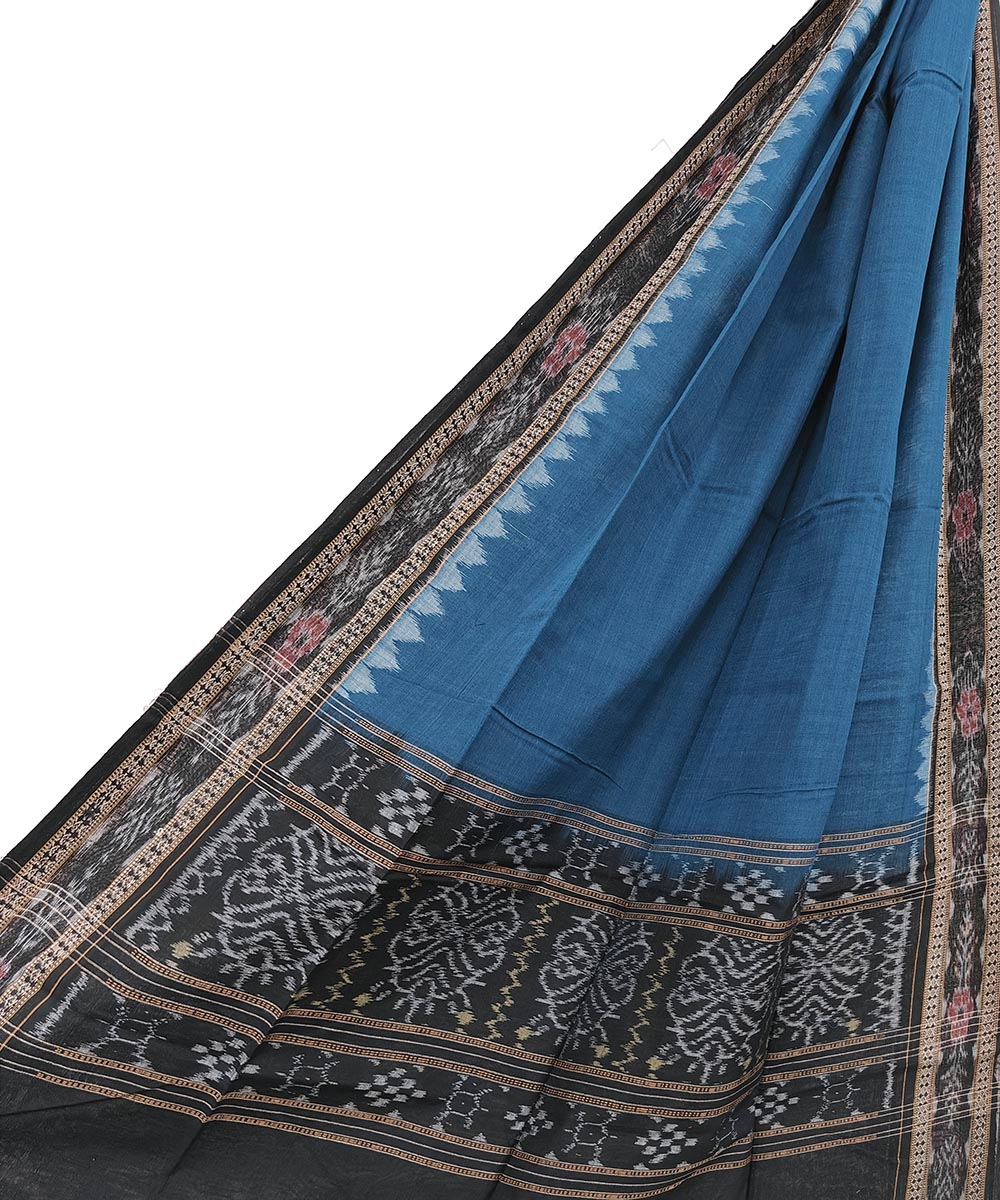 Blue Black Sambalpuri Handwoven Single Ikat Cotton Dupatta Image 1