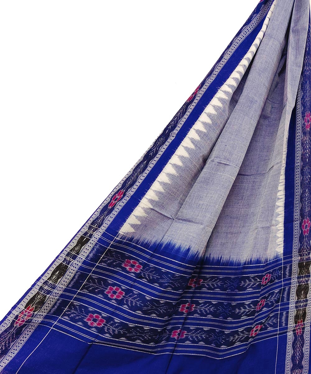 Gray Blue Sambalpuri Handwoven Single Ikat Cotton Dupatta Image 1