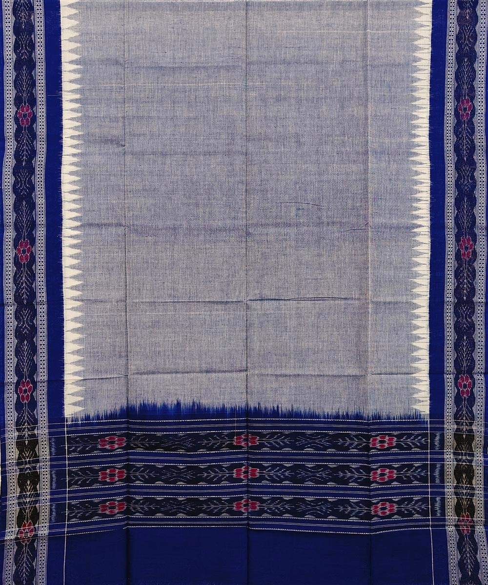 Gray Blue Sambalpuri Handwoven Single Ikat Cotton Dupatta Image 2