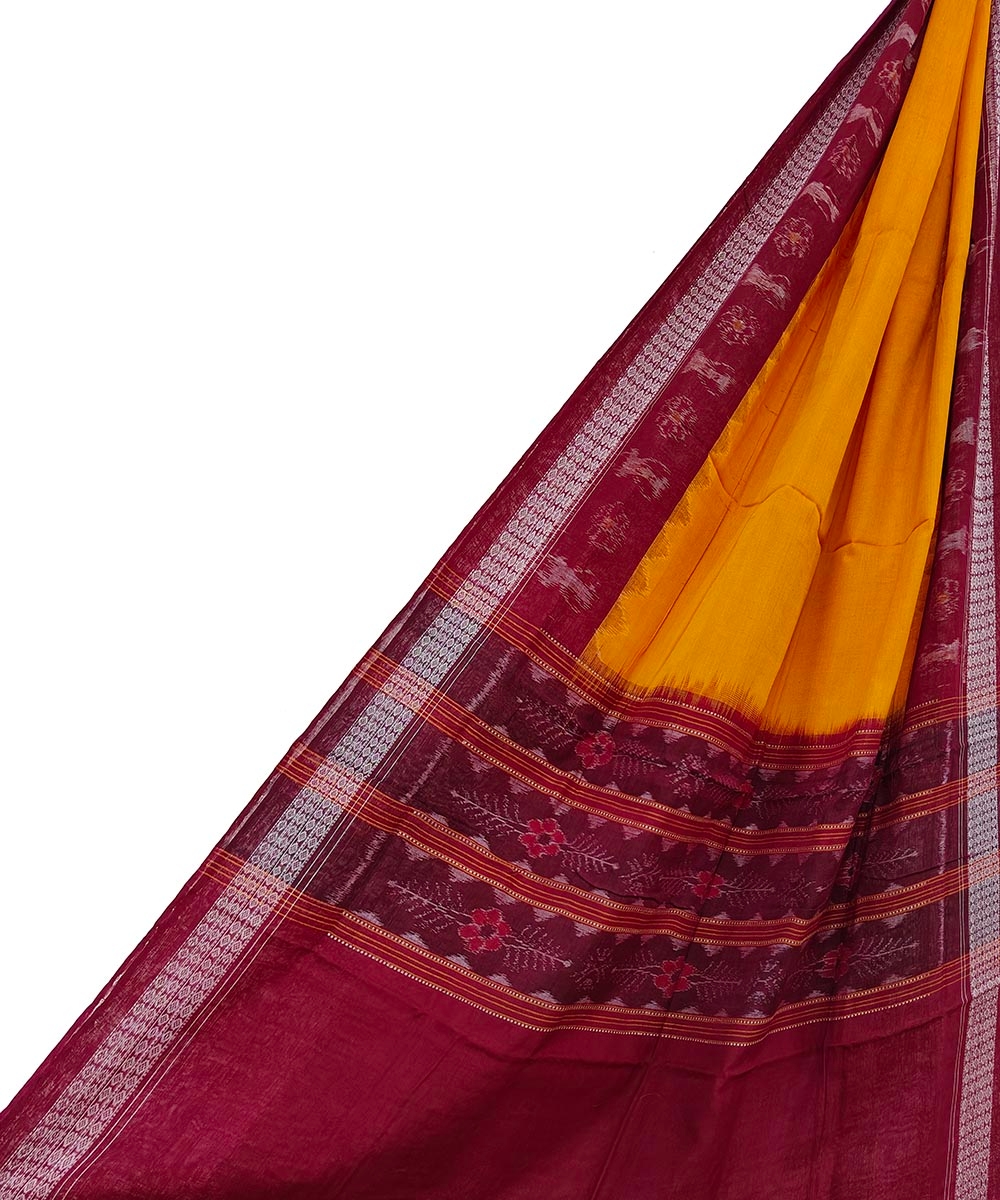 Yellow Red Sambalpuri Handwoven Single Ikat Cotton Dupatta SFCDUP1467