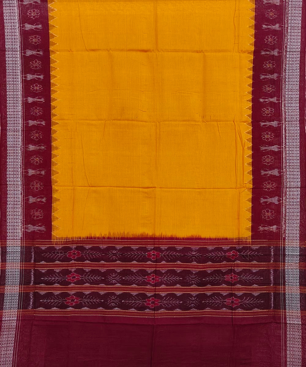 Yellow Red Sambalpuri Handwoven Single Ikat Cotton Dupatta Image 2