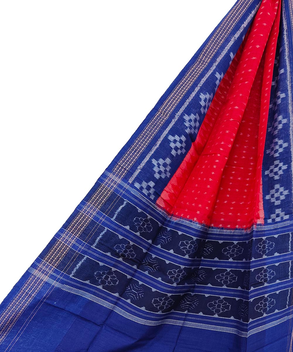 Red Blue Sambalpuri Handwoven Single Ikat Cotton Dupatta Image 1
