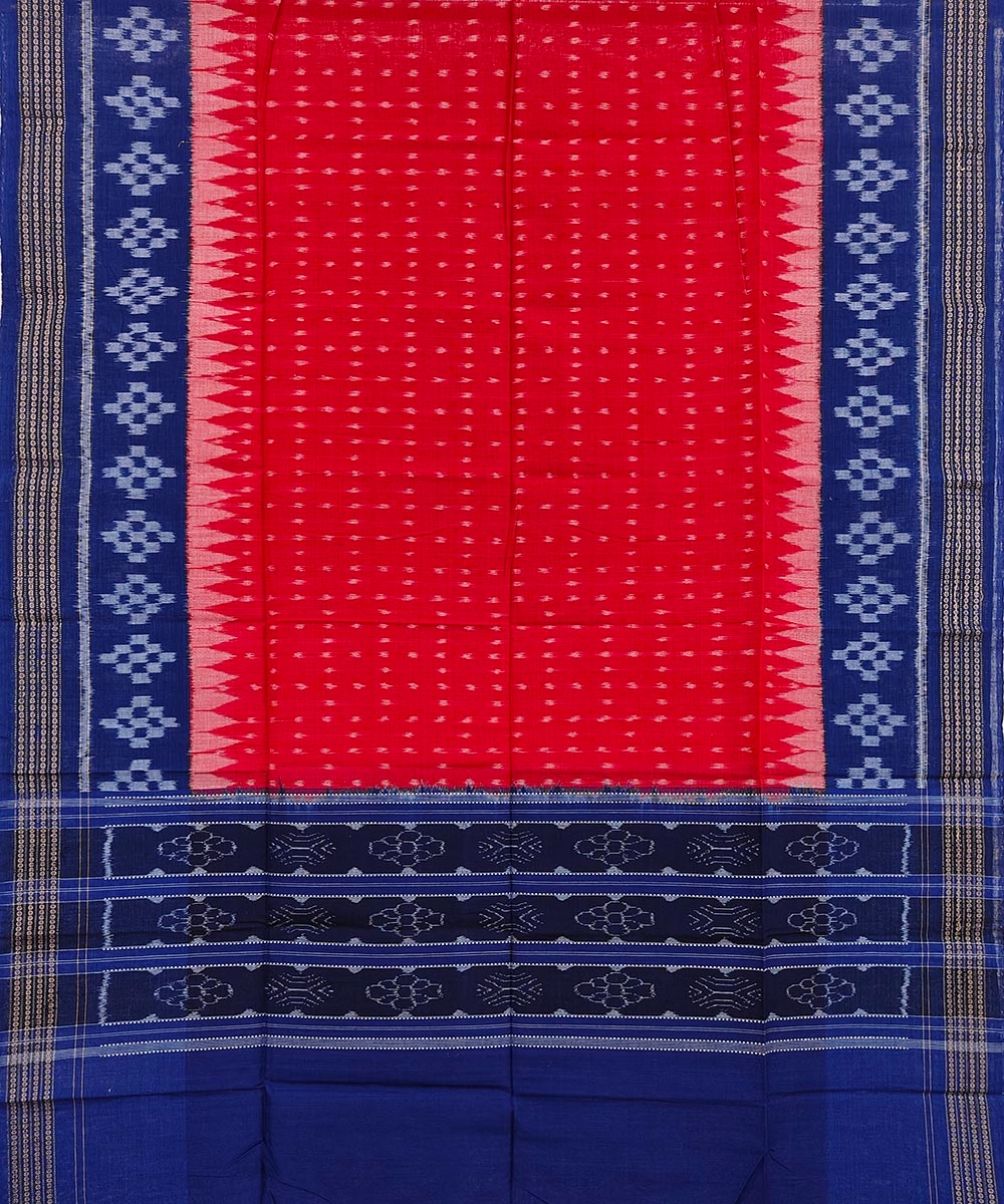 Red Blue Sambalpuri Handwoven Single Ikat Cotton Dupatta Image 2