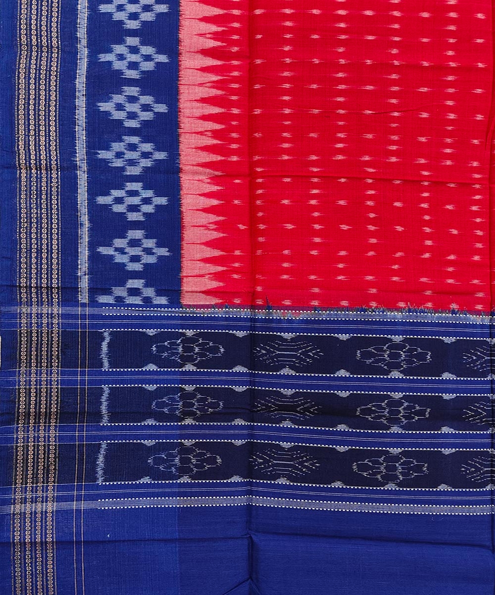 Red Blue Sambalpuri Handwoven Single Ikat Cotton Dupatta Image 3