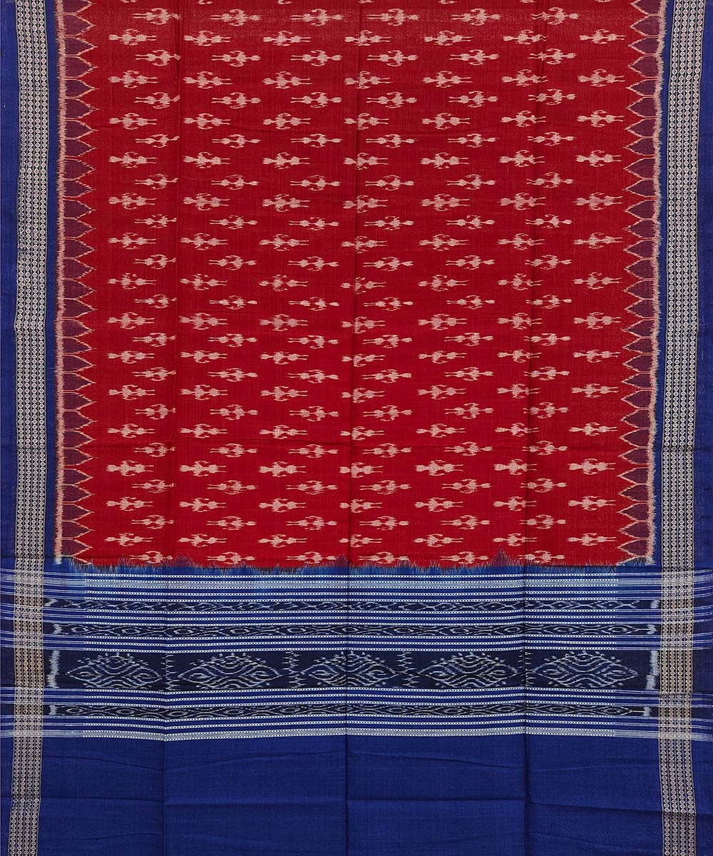 Maroon Blue Sambalpuri Handwoven Single Ikat Cotton Dupatta Image 2