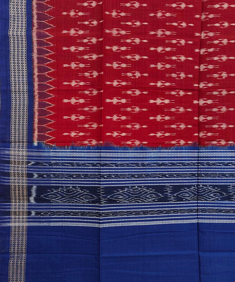 Maroon Blue Sambalpuri Handwoven Single Ikat Cotton Dupatta Image 3