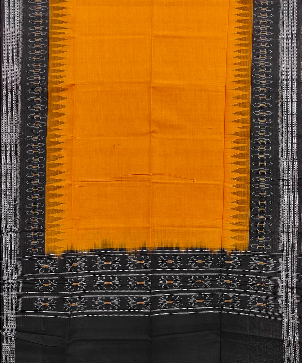 Yellow Black Sambalpuri Handwoven Single Ikat Cotton Dupatta Image 2