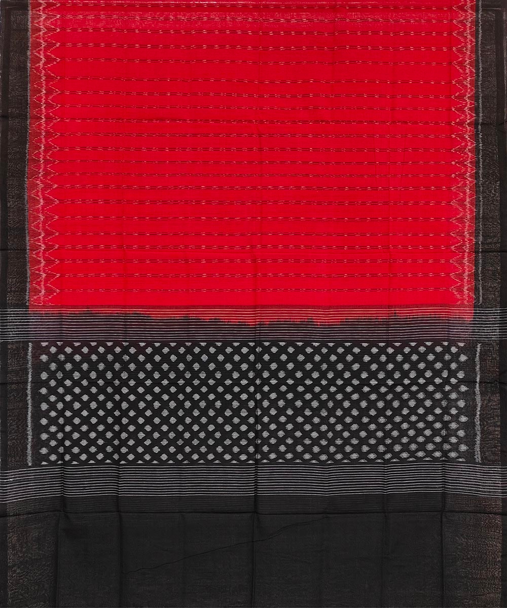 Red Black Sambalpuri Handwoven Single Ikat Cotton Dupatta Image 2