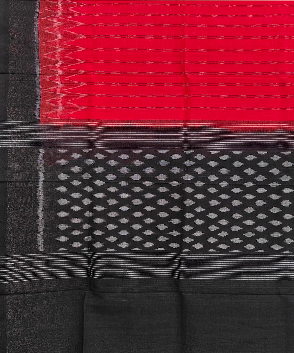 Red Black Sambalpuri Handwoven Single Ikat Cotton Dupatta Image 3