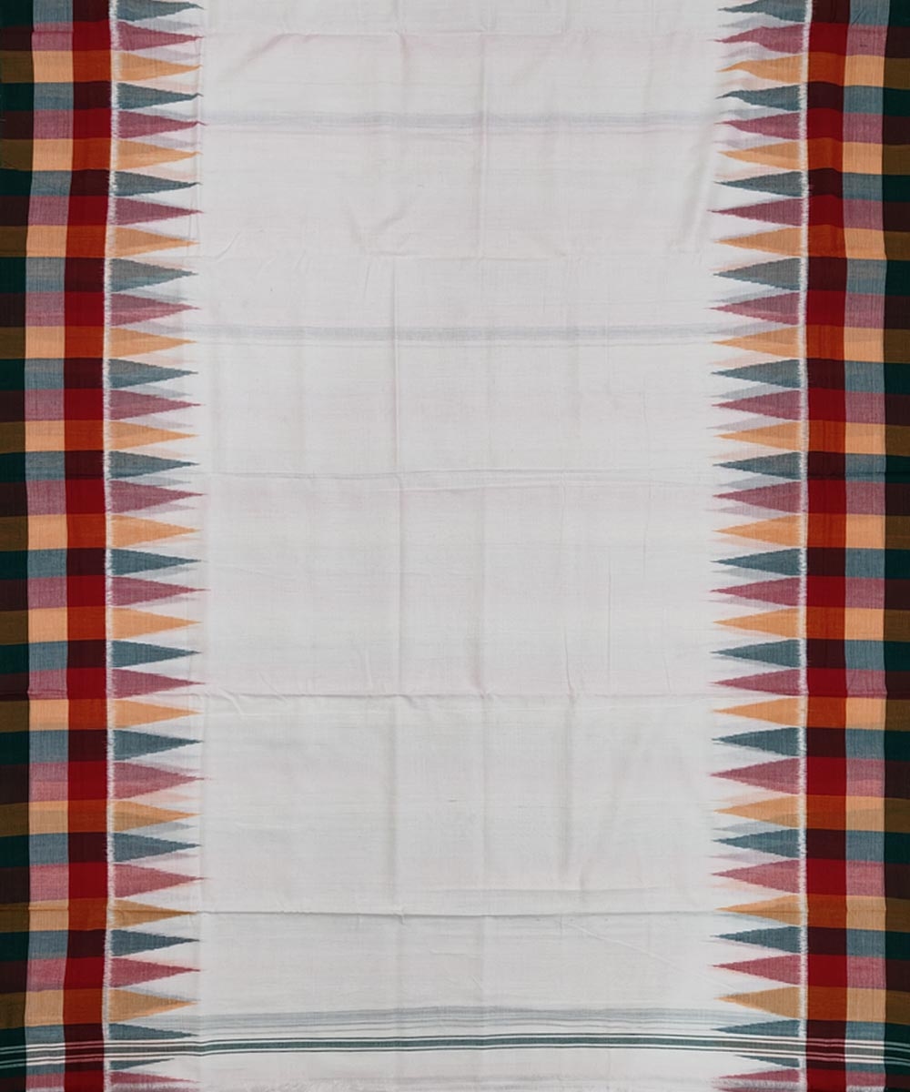 White Sambalpuri Handwoven Ikat Cotton Joda Image 3