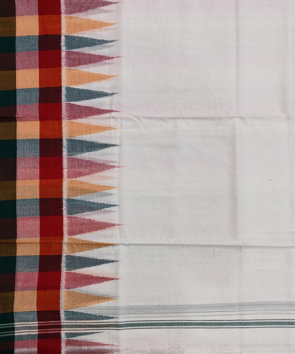 White Sambalpuri Handwoven Ikat Cotton Joda Image 4