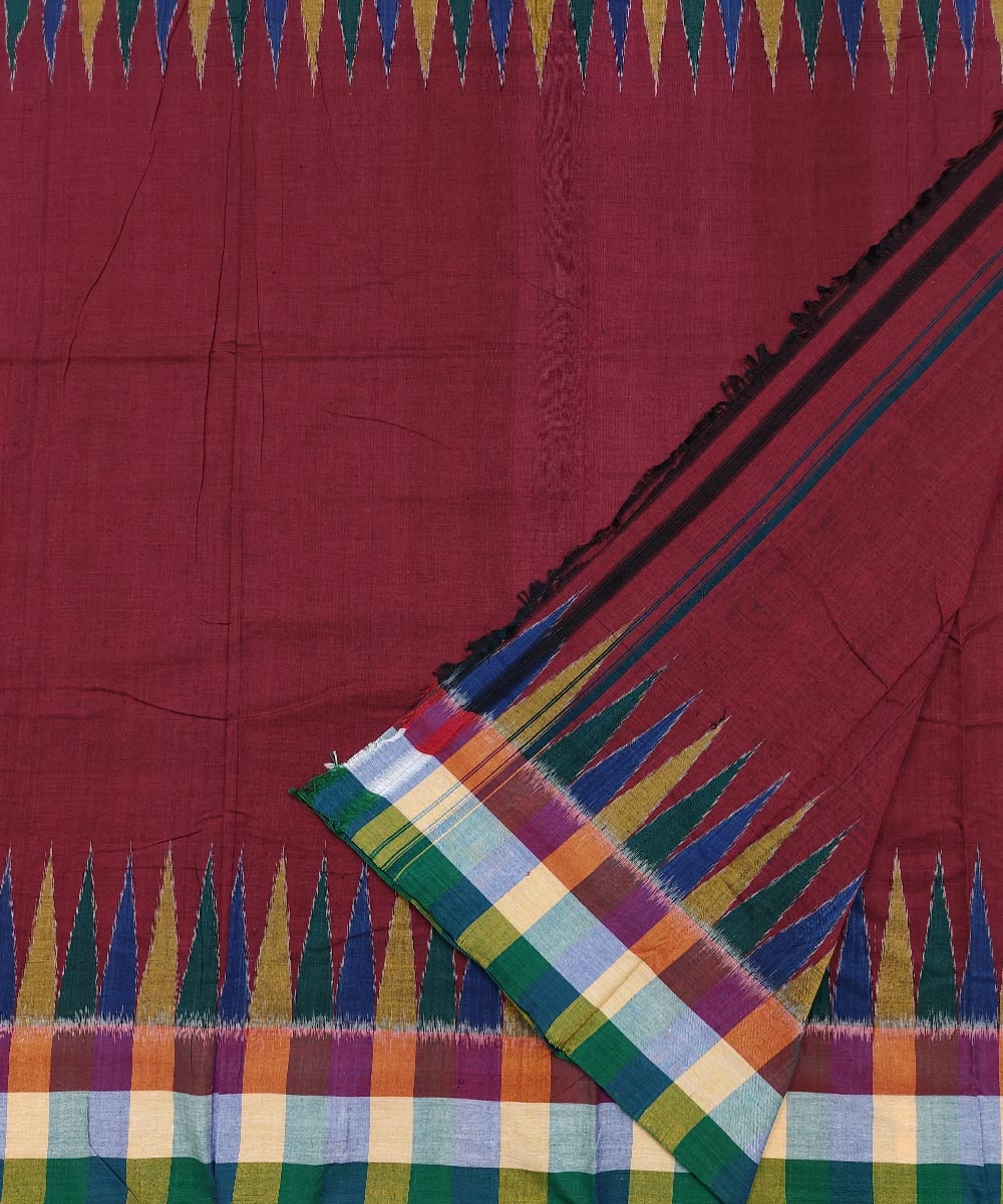 Maroon Sambalpuri Handwoven Ikat Cotton Joda Image 2