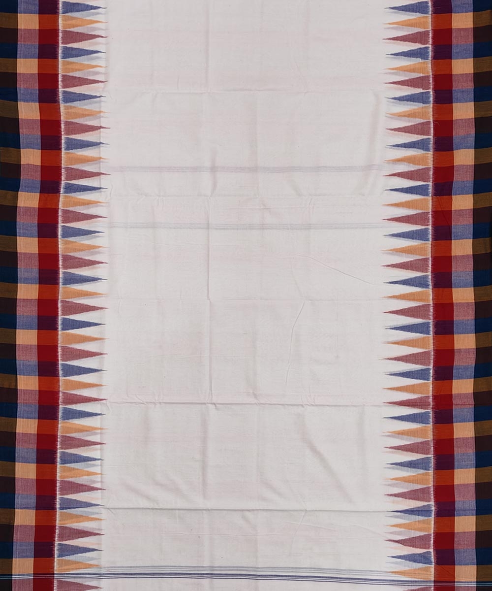 White Sambalpuri Handwoven Ikat Cotton Joda Image 3