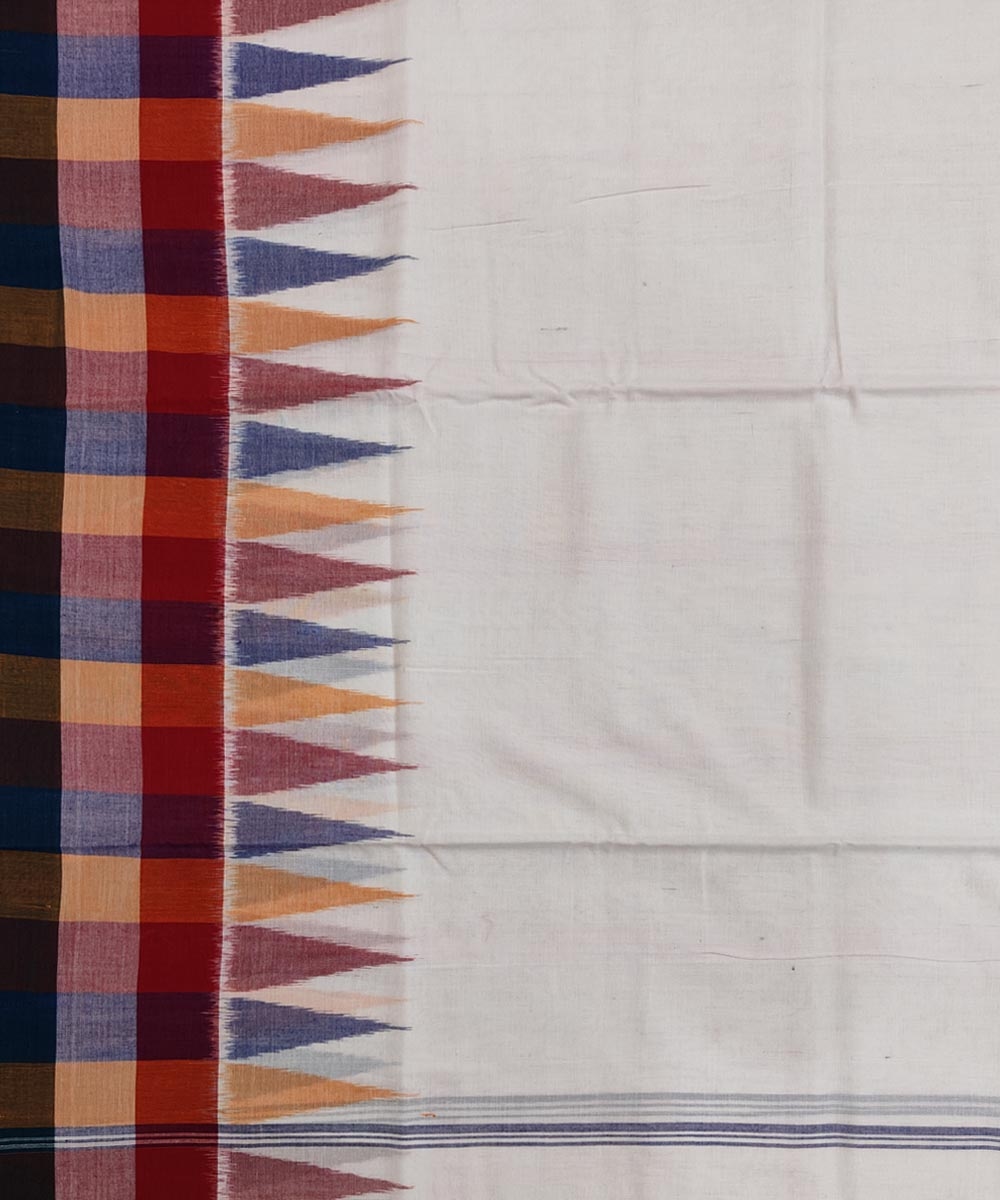 White Sambalpuri Handwoven Ikat Cotton Joda Image 4