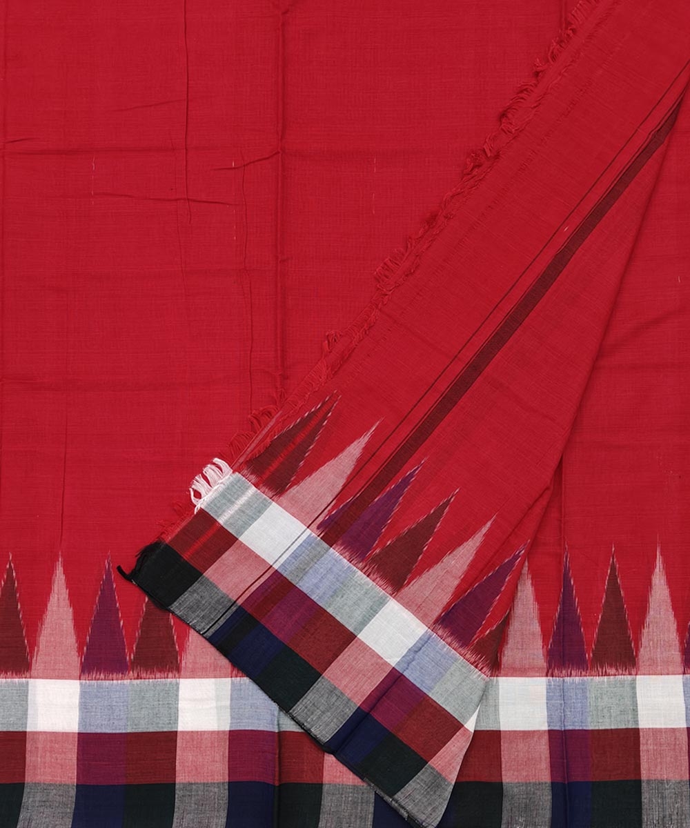 Red Sambalpuri Handwoven Ikat Cotton Joda Image 2