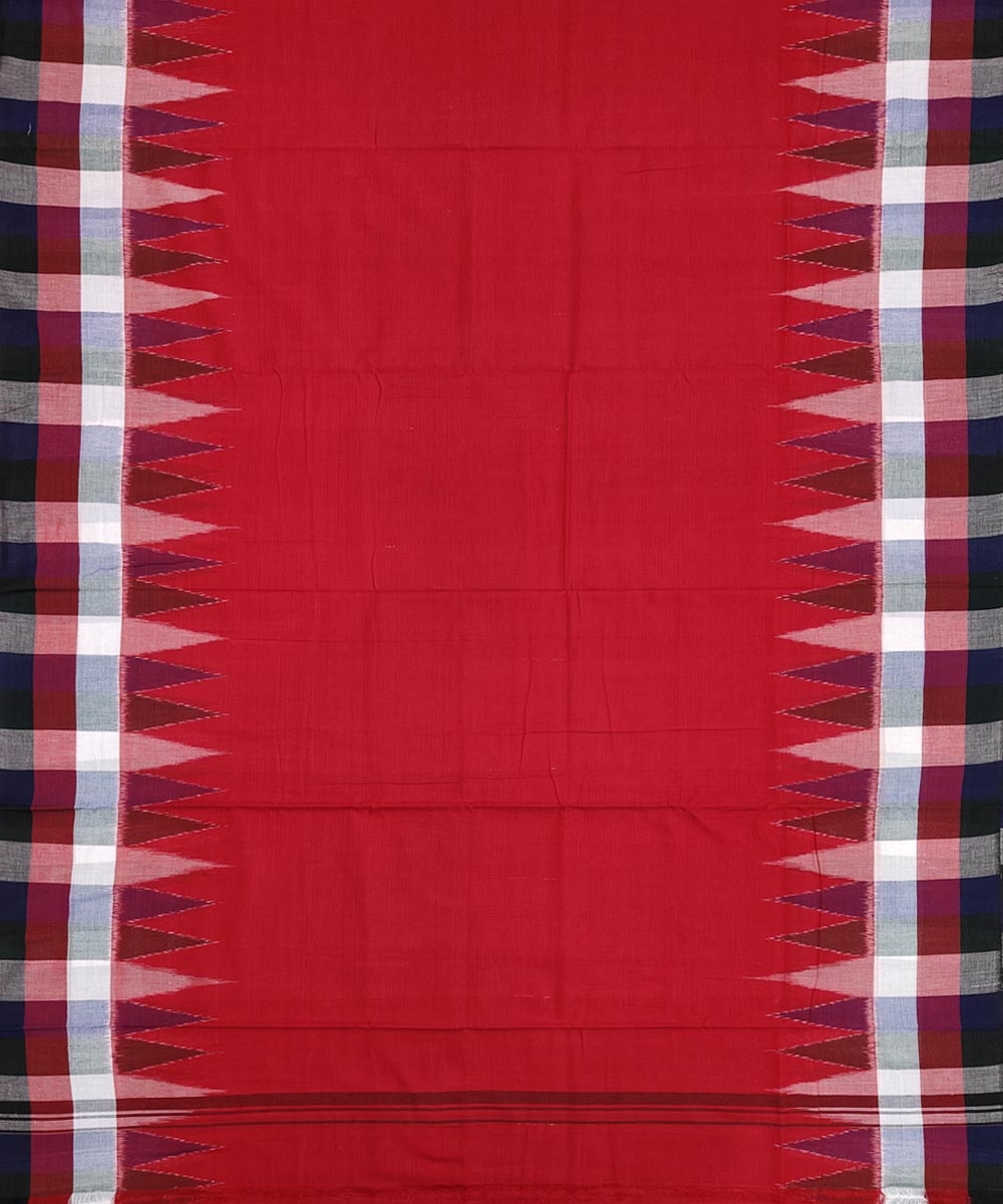 Red Sambalpuri Handwoven Ikat Cotton Joda Image 3