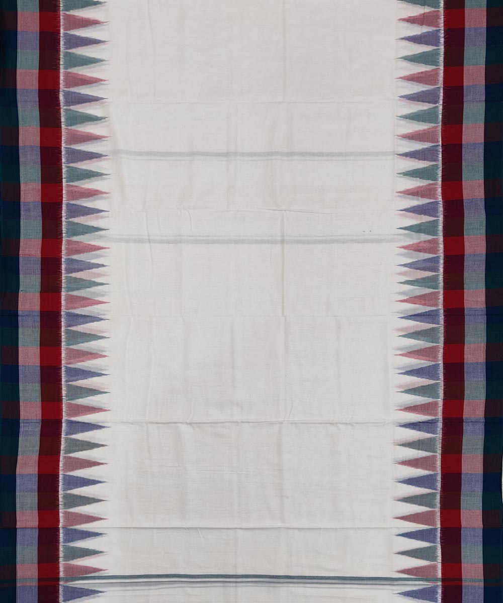 White Sambalpuri Handwoven Ikat Cotton Joda Image 3