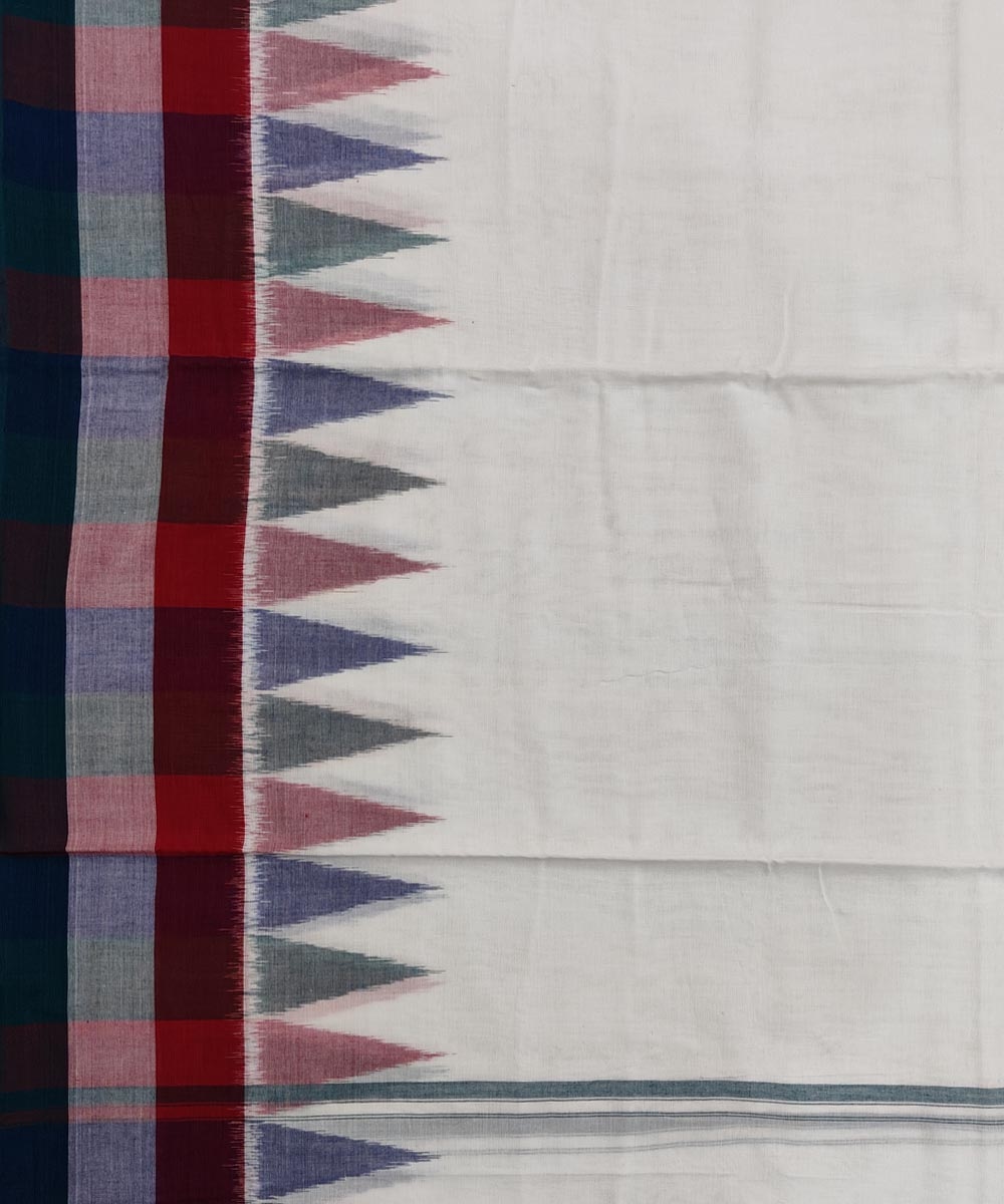 White Sambalpuri Handwoven Ikat Cotton Joda Image 4