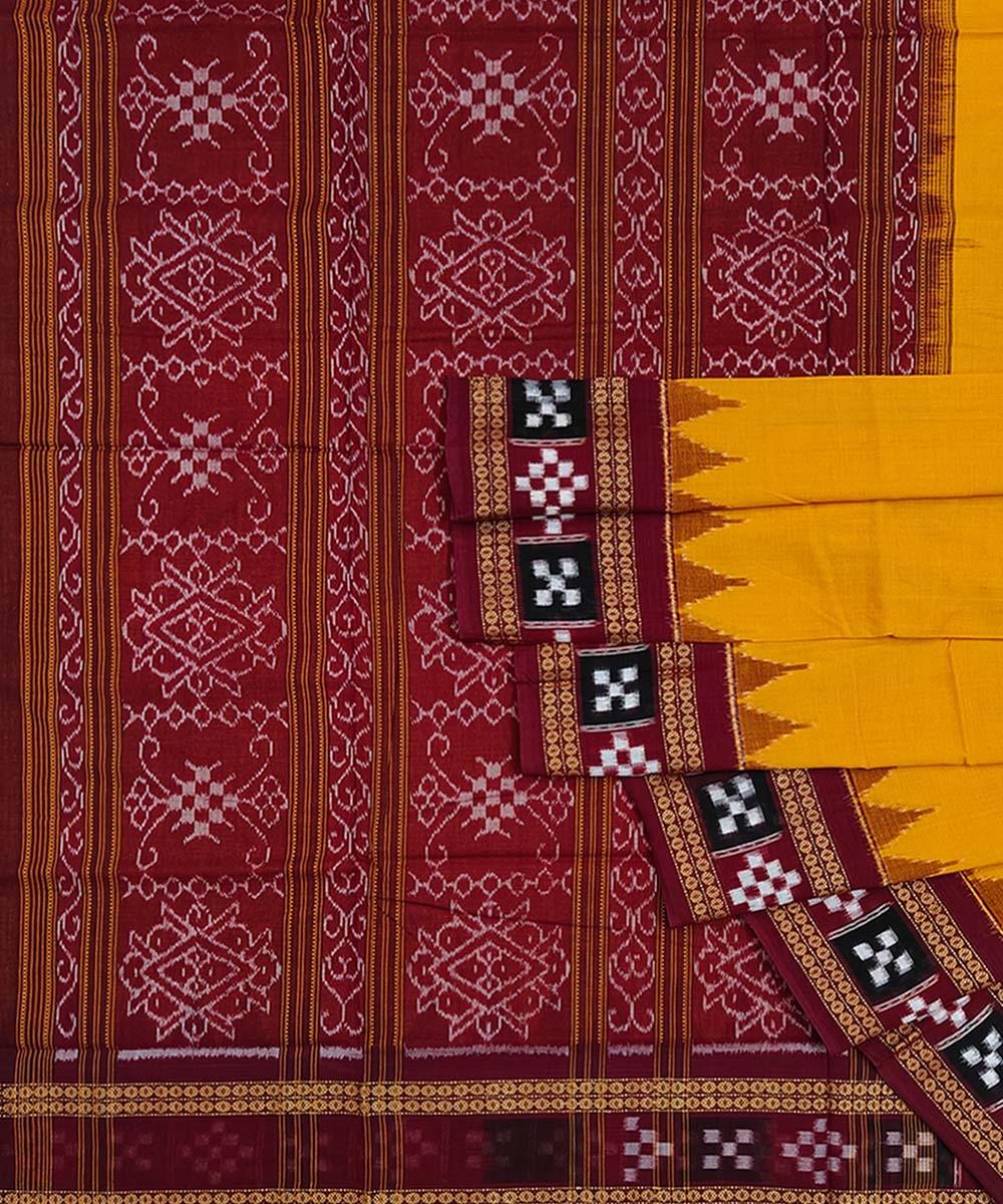 Yellow Red Sambalpuri Handwoven Single Ikat Cotton Saree Image 1