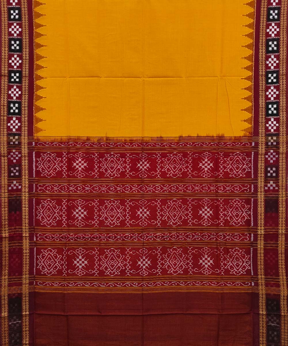 Yellow Red Sambalpuri Handwoven Single Ikat Cotton Saree Image 2