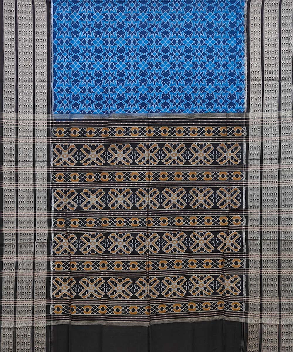 Blue Black Sambalpuri Handwoven Single Ikat Cotton Saree Image 2