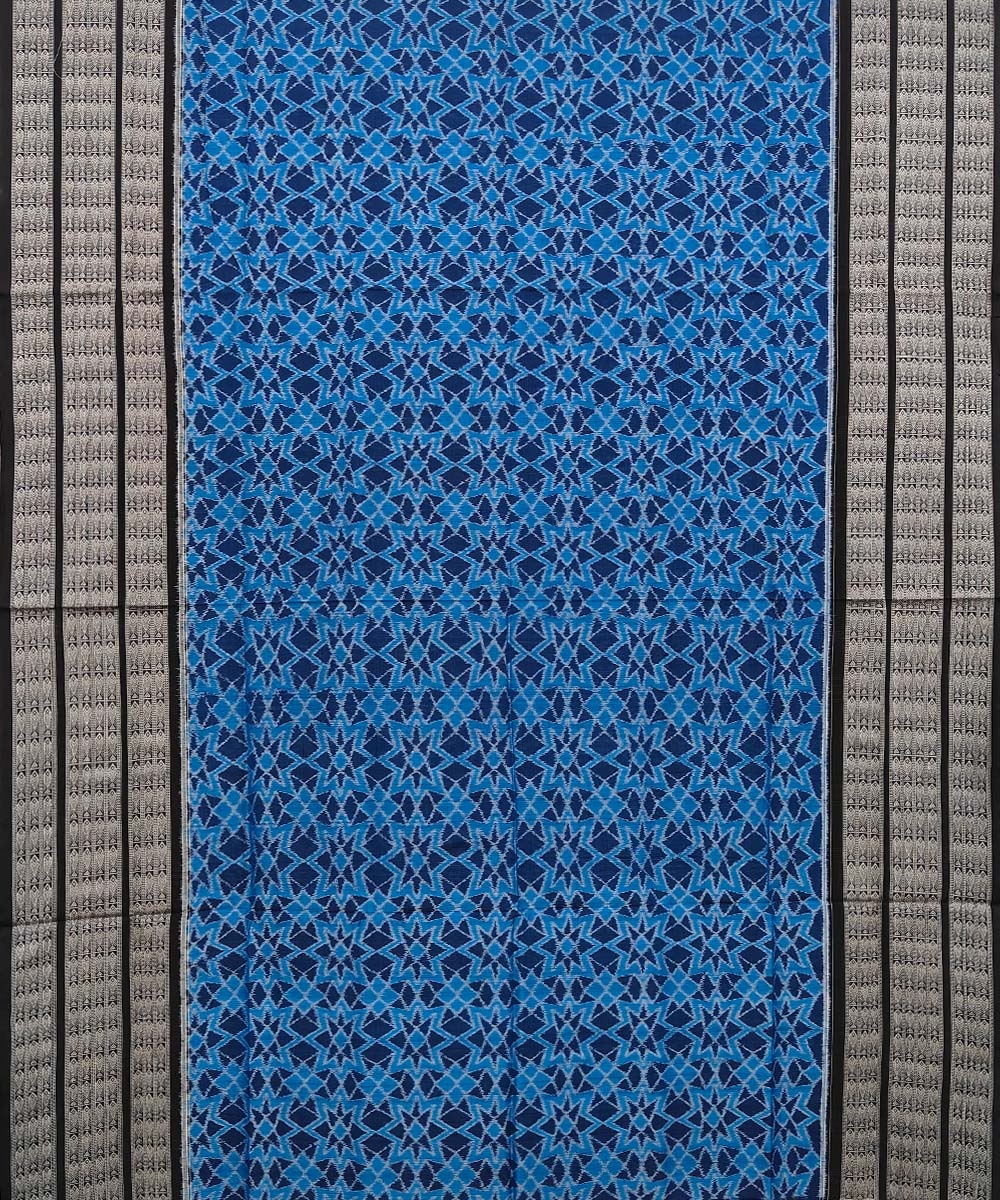 Blue Black Sambalpuri Handwoven Single Ikat Cotton Saree Image 3