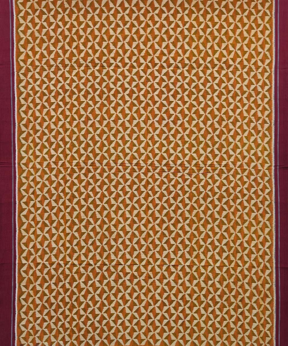 Beige Maroon Sambalpuri Handwoven Single Ikat Cotton Saree Image 3