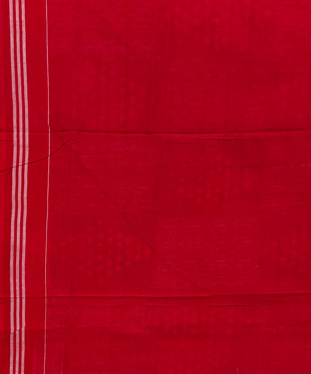 Gray Red Sambalpuri Handwoven Single Ikat Cotton Saree Image 4