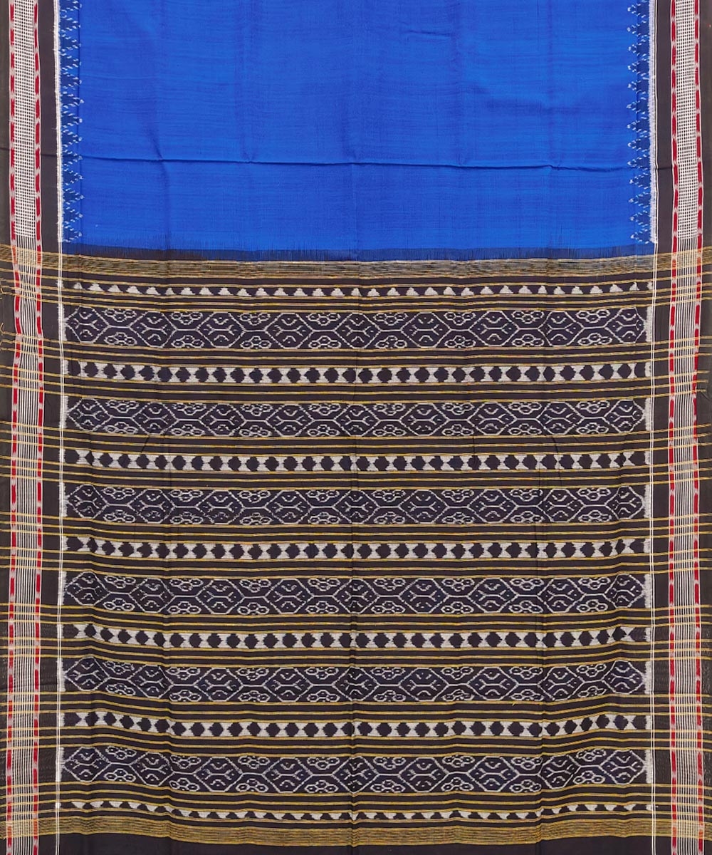 Blue Black Sambalpuri Handwoven Single Ikat Cotton Saree Image 2