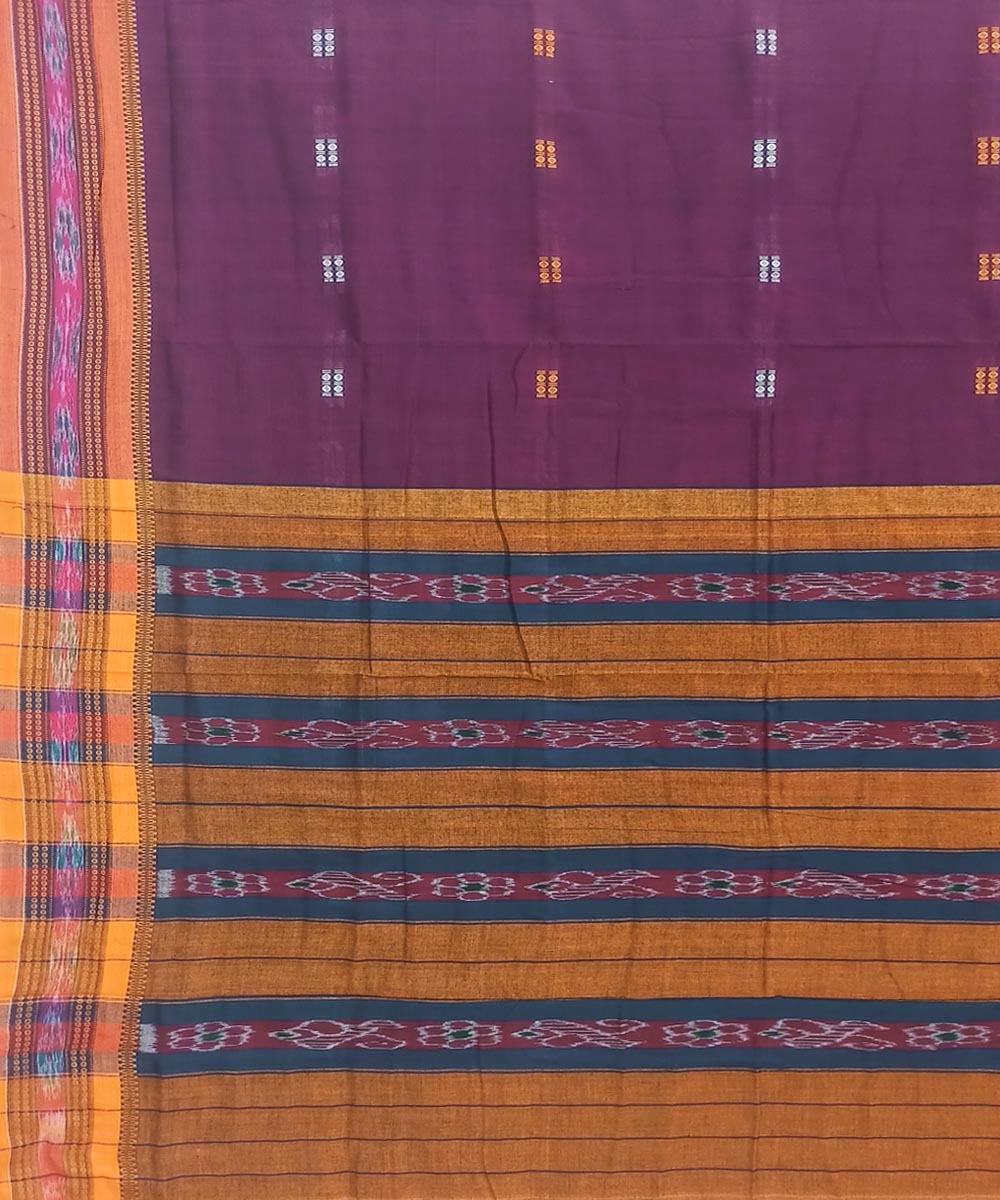 Purple Sambalpuri Handwoven Single Ikat Cotton Saree Image 4