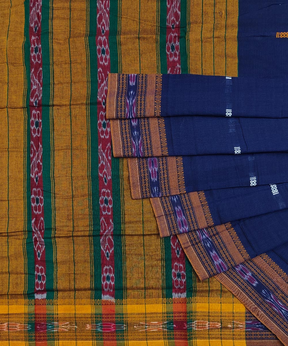 Blue Sambalpuri Handwoven Single Ikat Cotton Saree SFCSAR1487