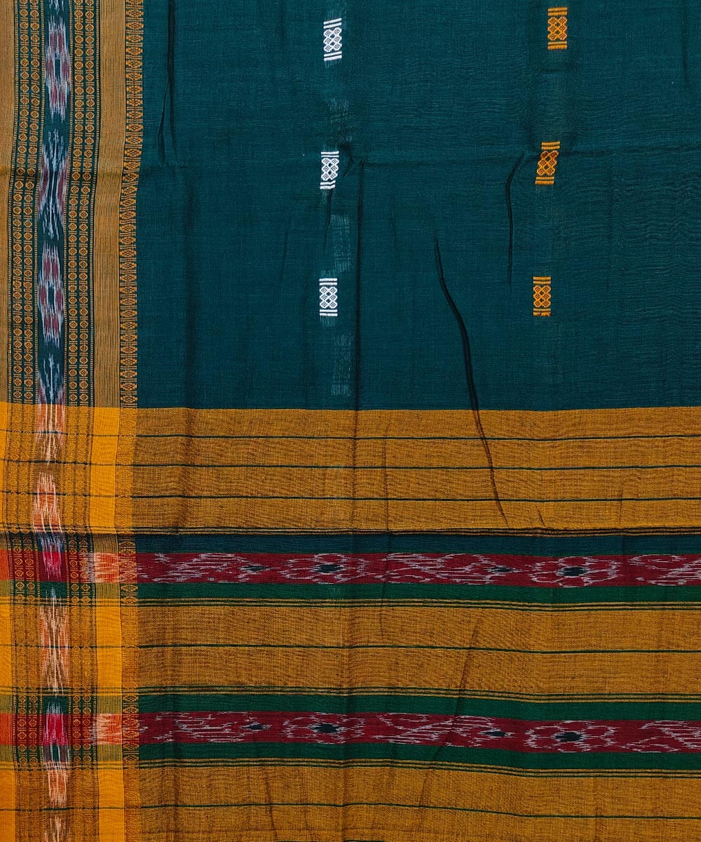 Green Sambalpuri Handwoven Single Ikat Cotton Saree Image 4