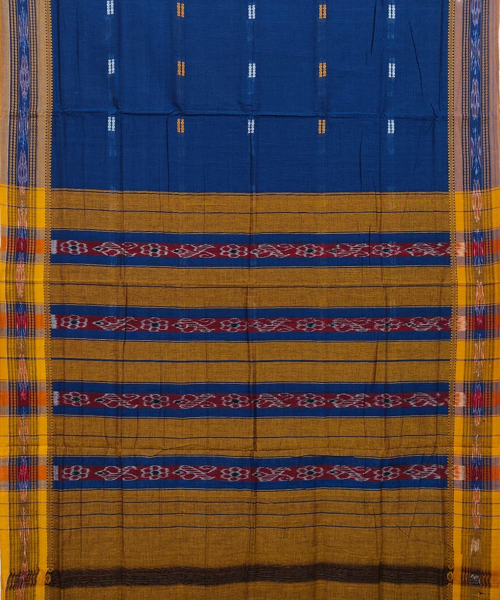 Blue Sambalpuri Handwoven Single Ikat Cotton Saree Image 2